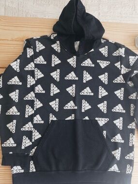 adidas Black Hoodie with White Logo All-Over Print size XL